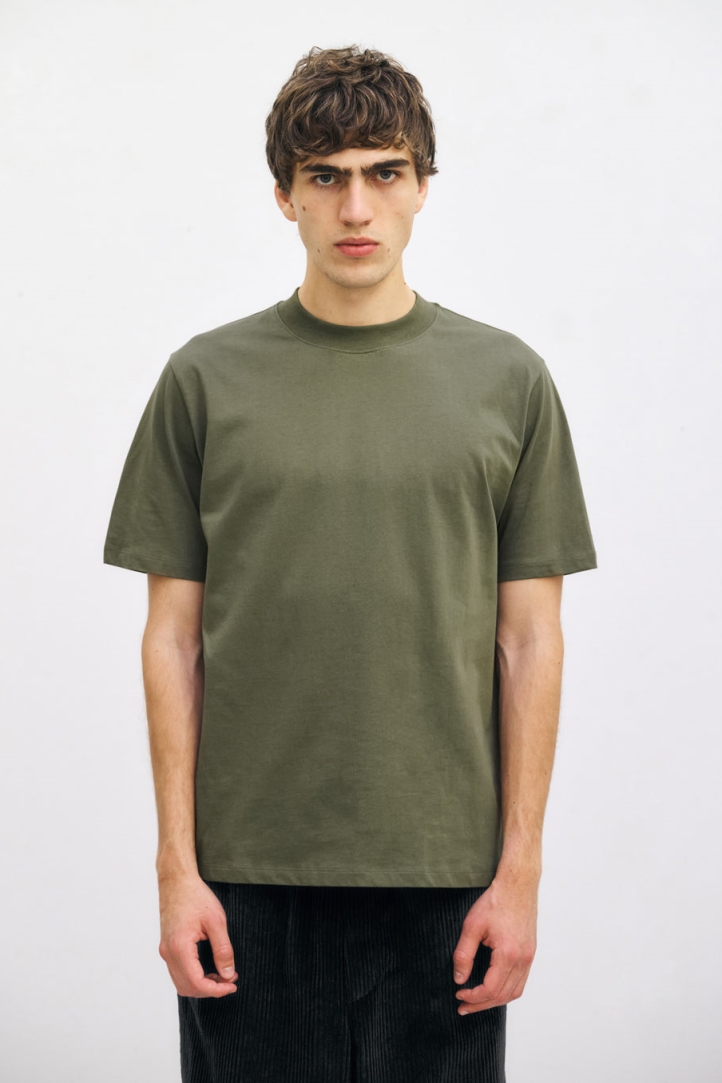 Rotholz men vegan T-Shirt Wide Collar Dark Green