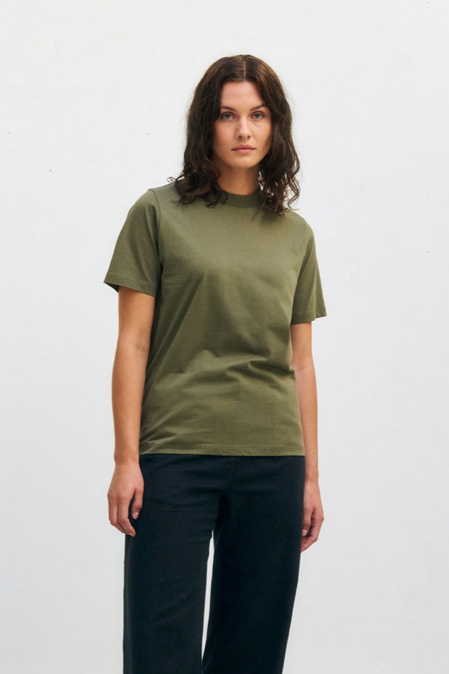 Rotholz womens vegan T-Shirt Wide Collar Dark Green