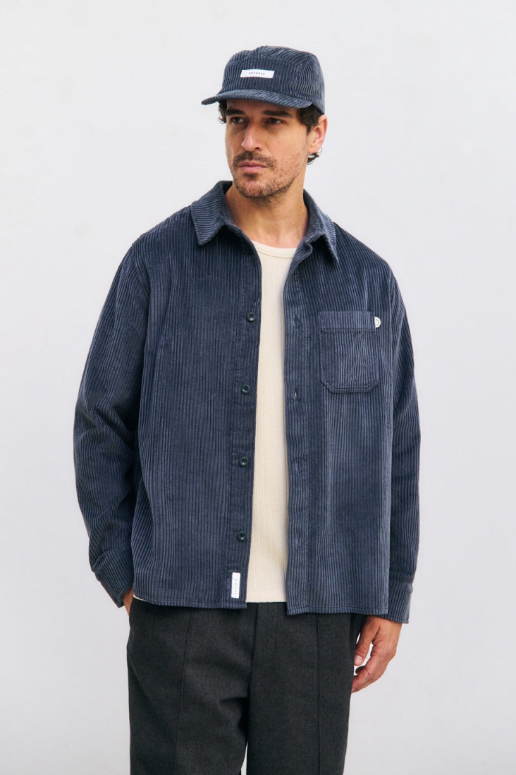 Rotholz Herren vegan Hemd Cord Blau