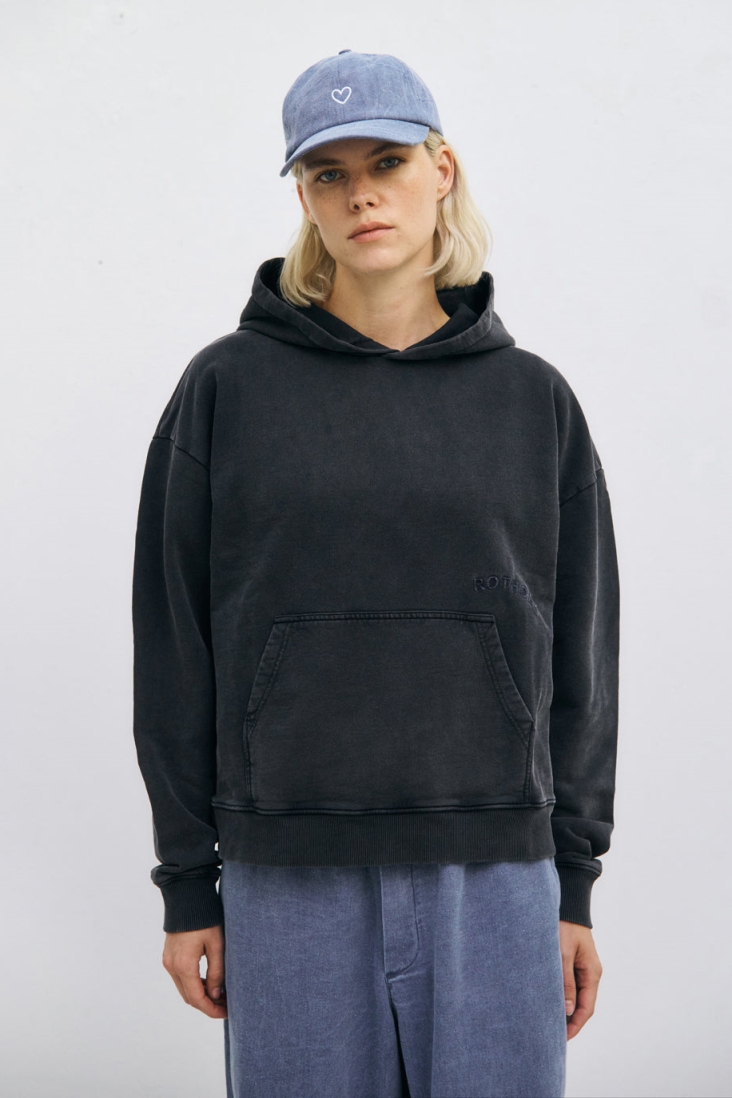Rotholz Damen vegan Hoodie Logo Washed Schwarz