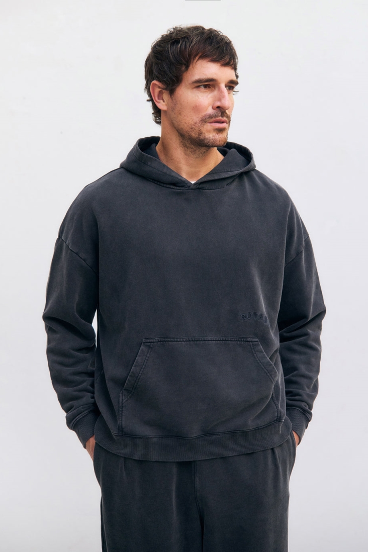 Rotholz Herren vegan Hoodie Logo Washed Black