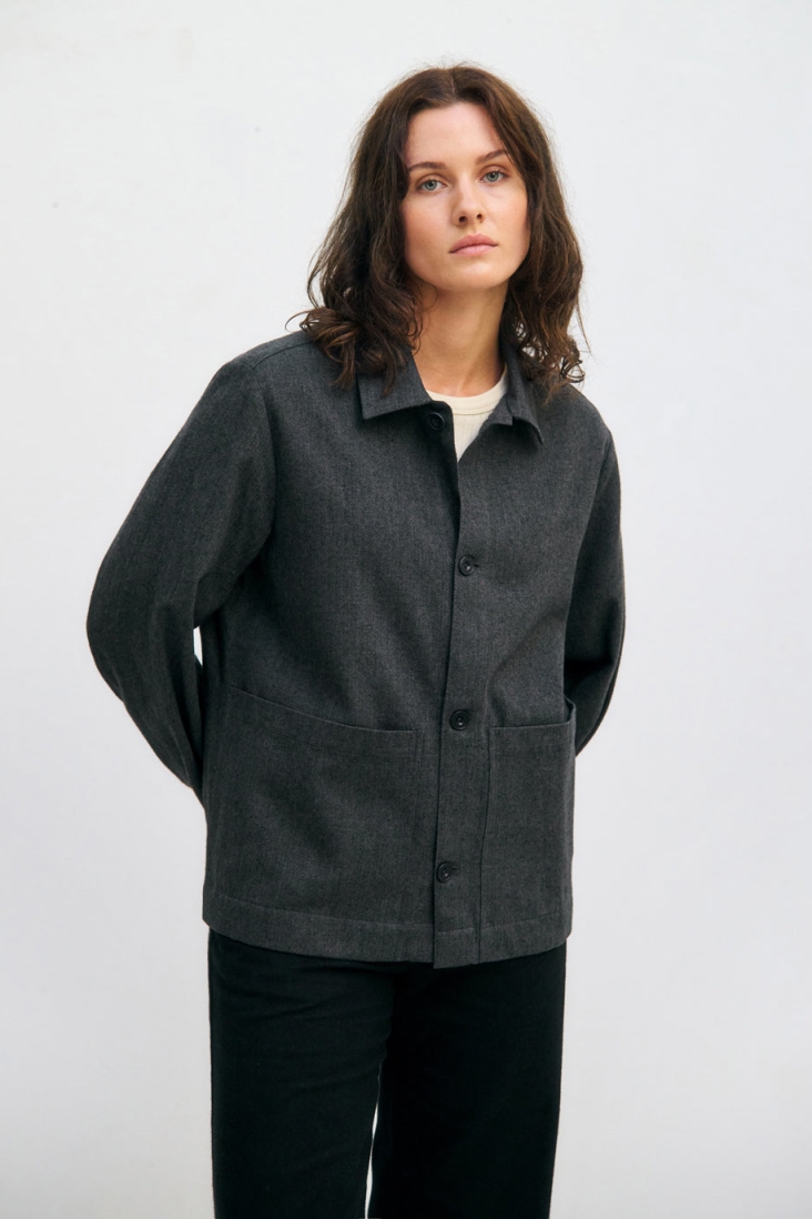 Rotholz Damen vegan Jacke Herringbone Grau