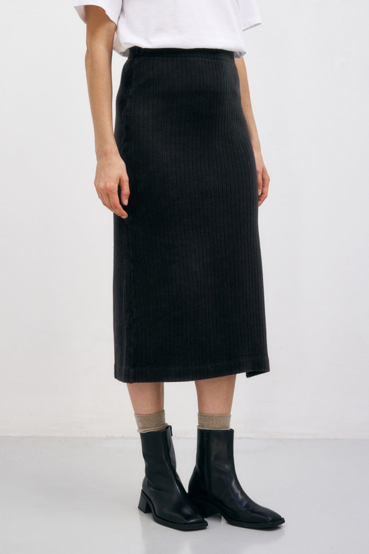 Rotholz Damen vegan Midirock Gerippt Schwarz