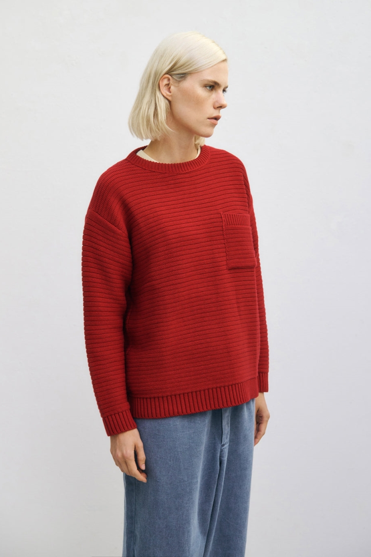 Rotholz Damen vegan Strickpullover Gerippt Hellrot
