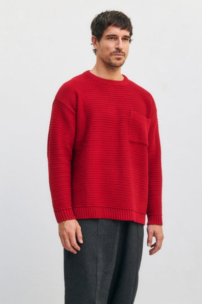 105521 - Herren vegan Strickpullover Gerippt Hellrot