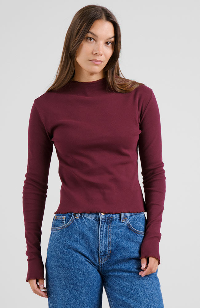 Dedicated Damen vegan Top Longsleeve Rib Ryd Fig Rot