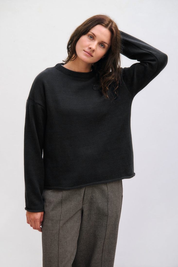 Rotholz Damen vegan Strickpullover Oversize Schwarz