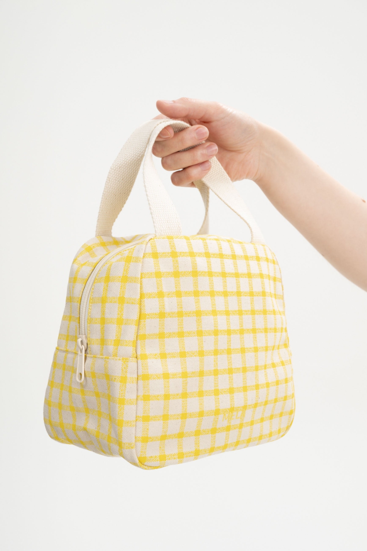 MELA womens vegan Bag Organizer Jasmeet Medium Greige/Summer Grid Print