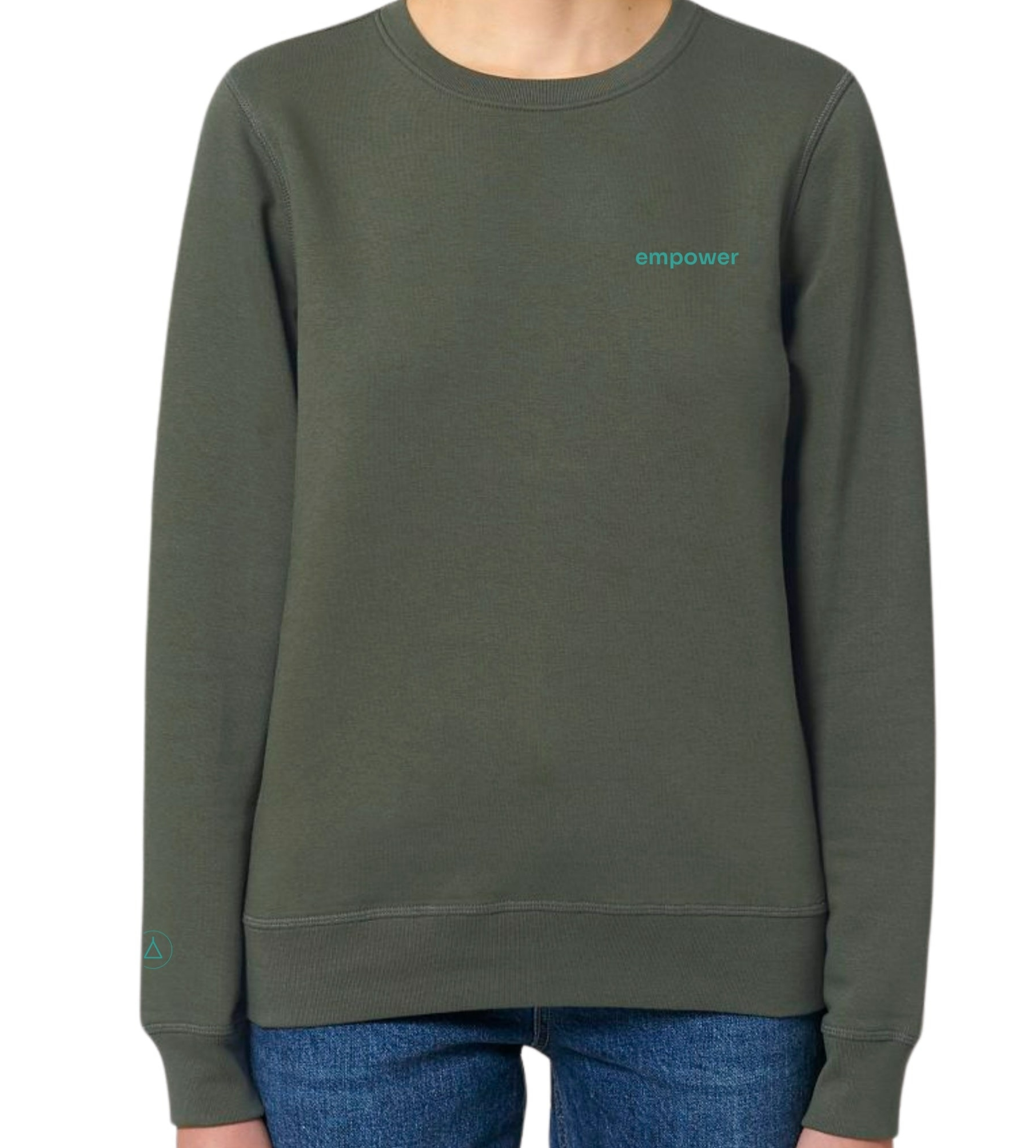 Inaska Damen vegan Pullover Unisex Statement Empower Khaki TÃ¼rkis