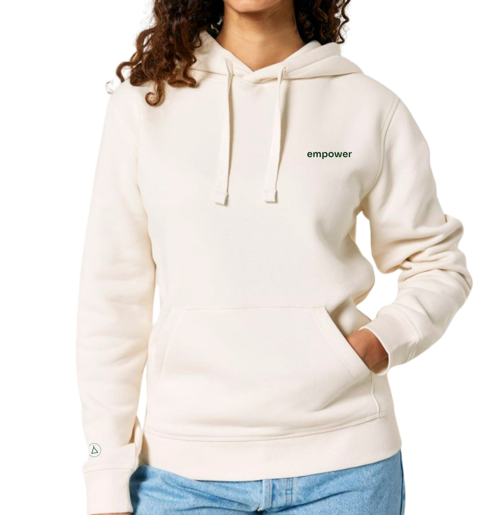 Image of Inaska dames vegan Hoodie Unisex Empower Vintage White Donkergroen