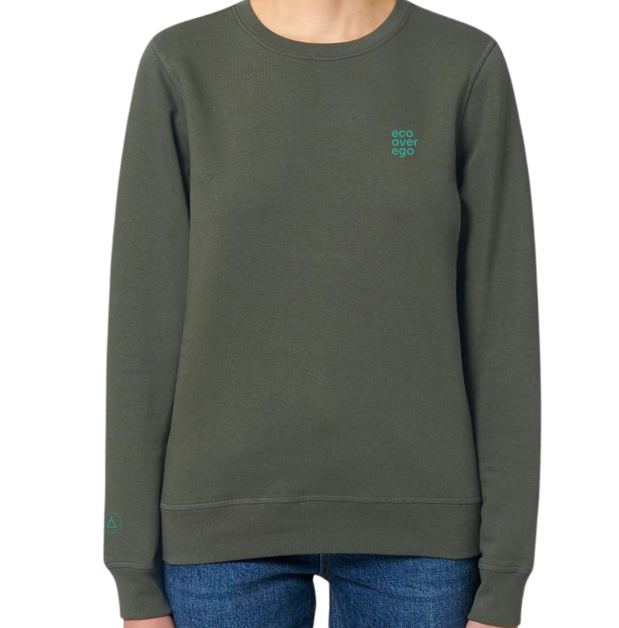 Inaska Damen vegan Sweatshirt Unisex Eco Statement Khaki TÃ¼rkis