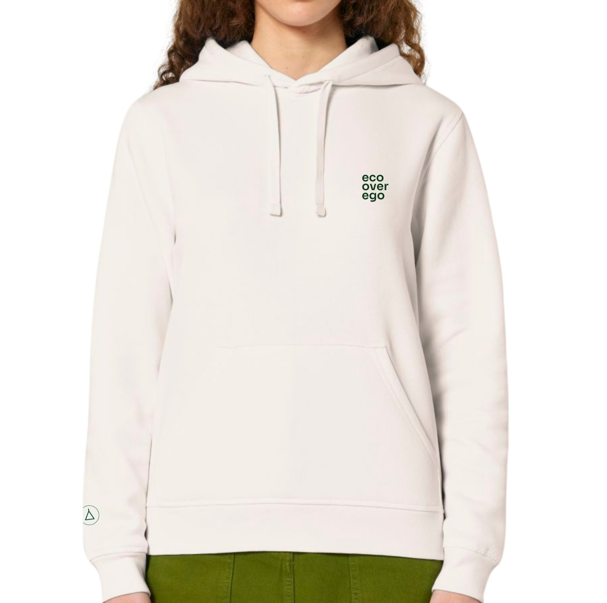 Image of Inaska dames vegan Hoodie Statement Unisex Eco Vintage White Donkergroen