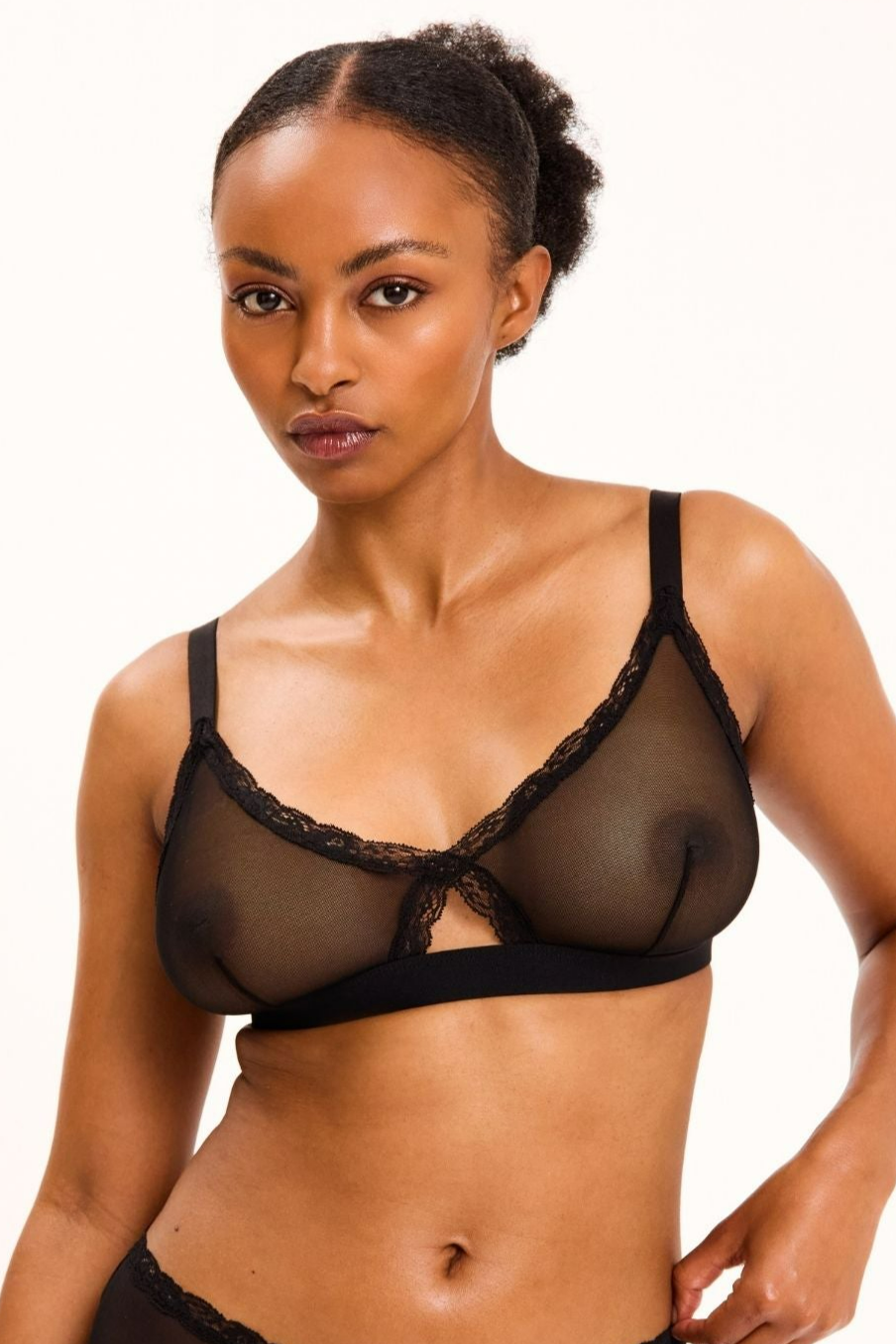 Image of Understatement dames vegan Bralette Mesh Kant Driehoek Zwart