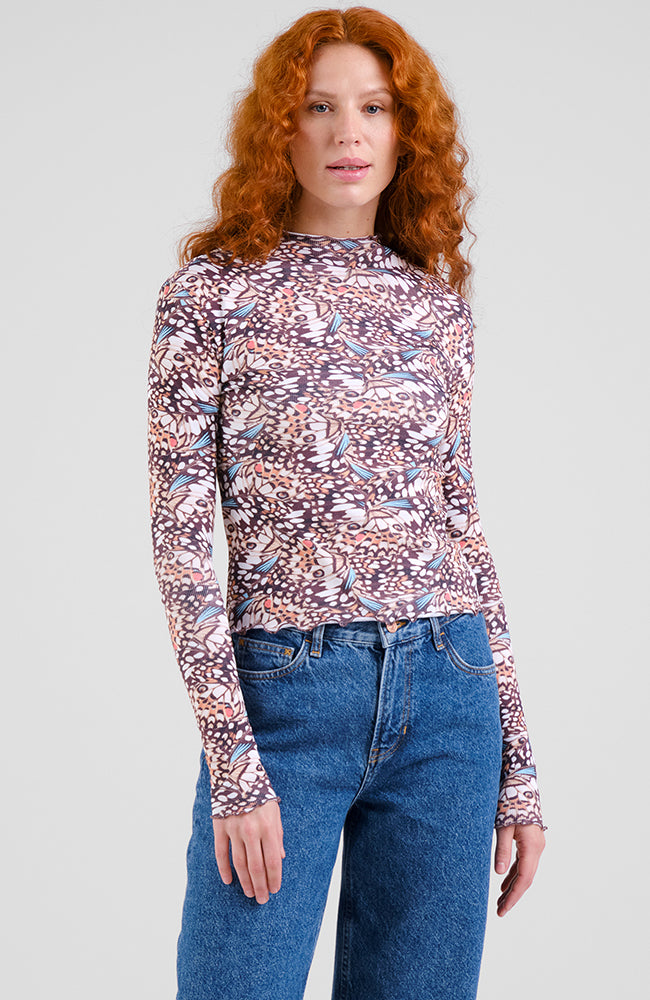 Image of DEDICATED dames vegan Top Geribbeld Ryd Vlindervleugelpatroon Veelkleurig