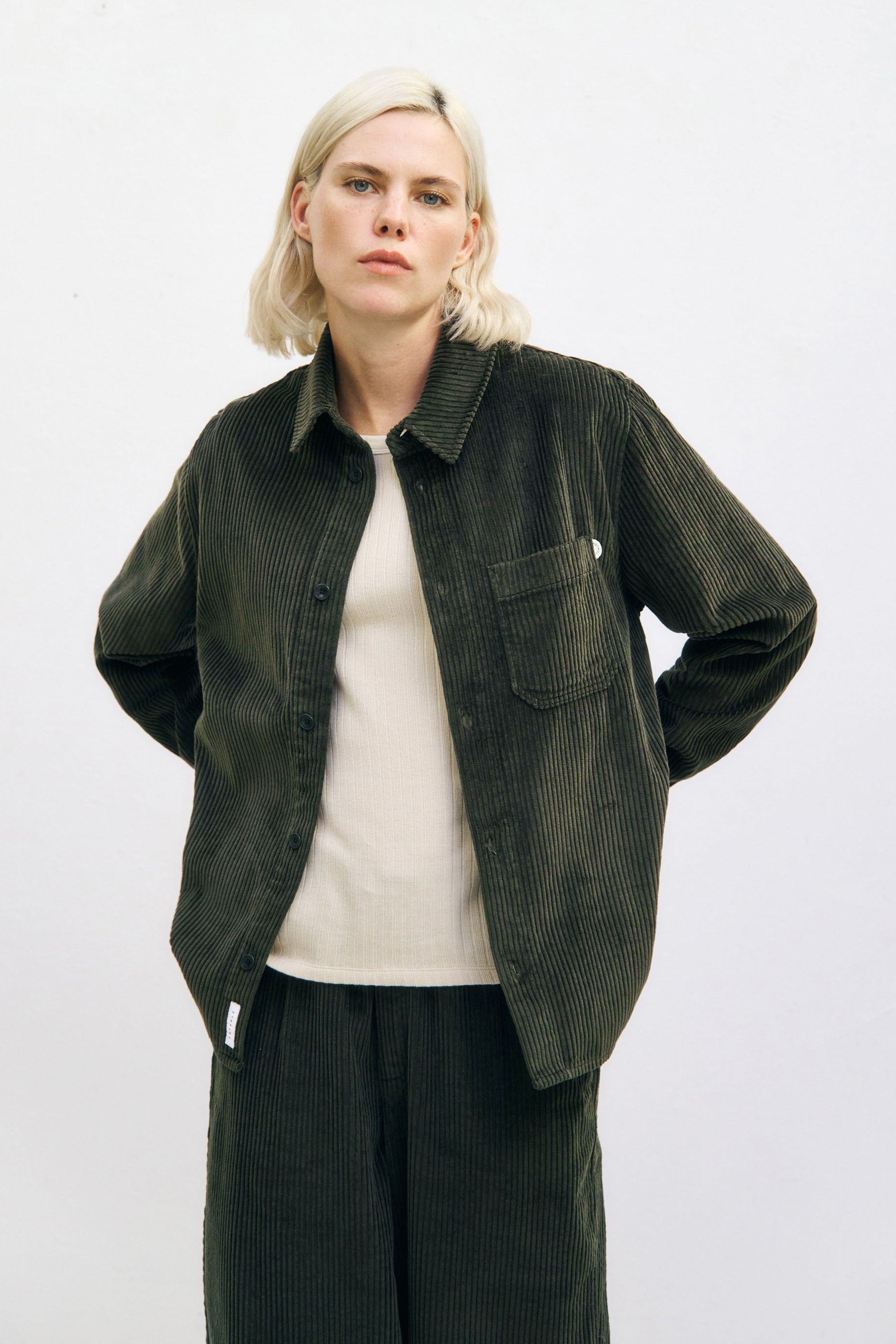 Rotholz Damen vegan Shirt Cord Dunkelgrün