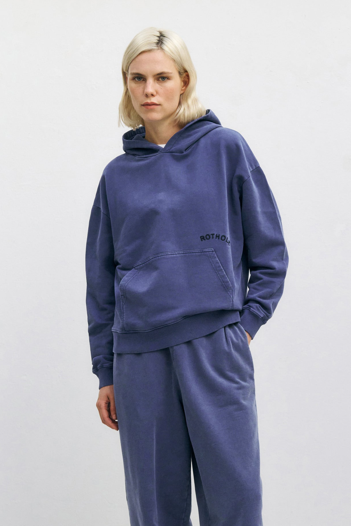 Rotholz Damen vegan Hoodie Logo Washed Blau