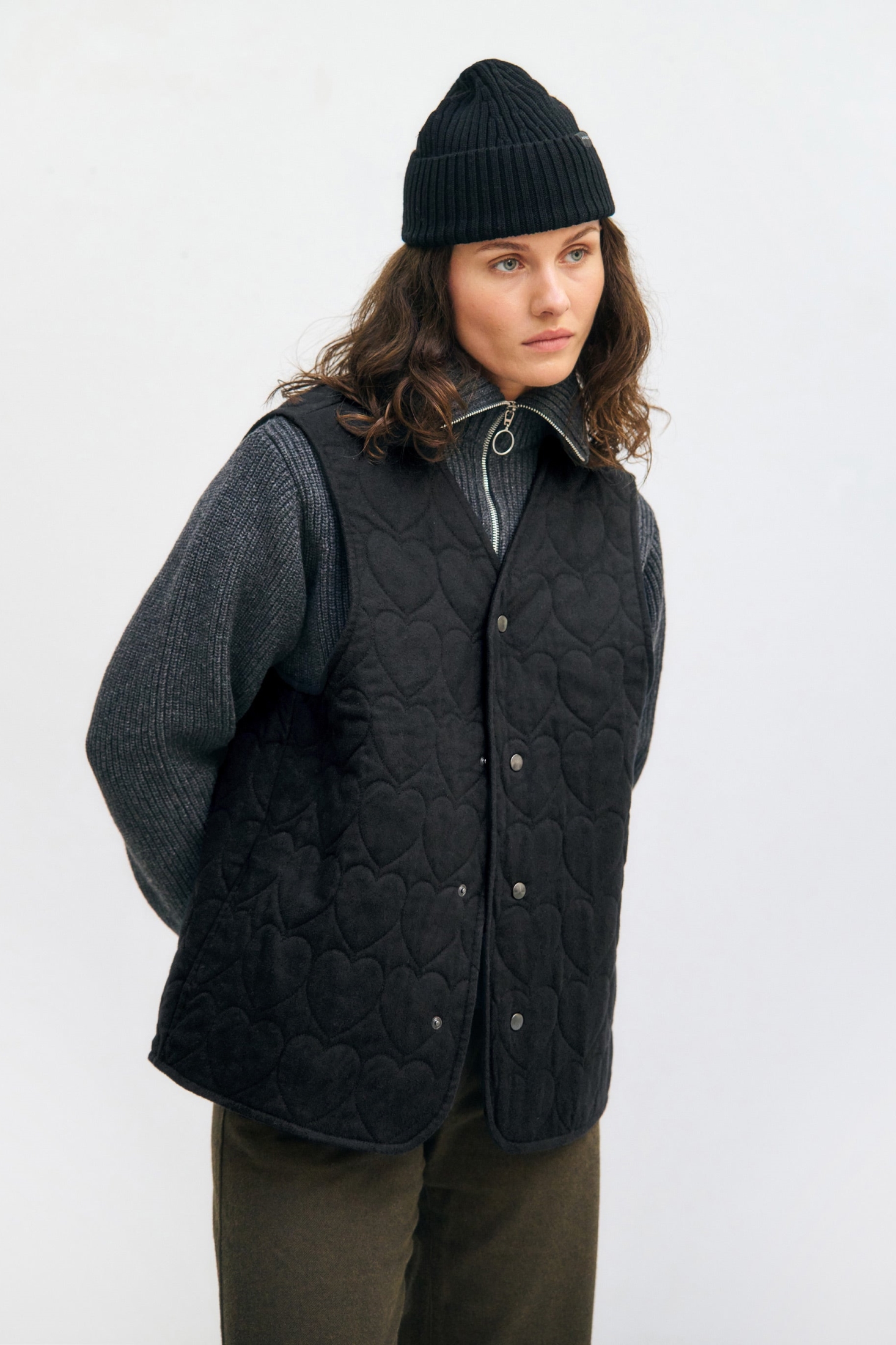 Rotholz Damen vegan Weste Flanell Gesteppt Schwarz