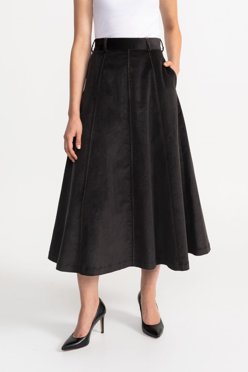 Image of De IONESCU dames vegan Rok Dorna Corduroy Antracietgrijs