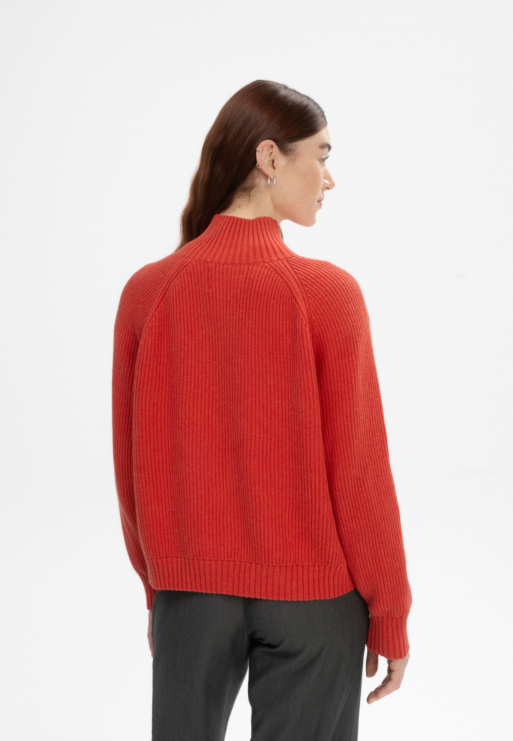 MELA womens vegan Knit Jacket Rib Kamuka Red Apple Melange
