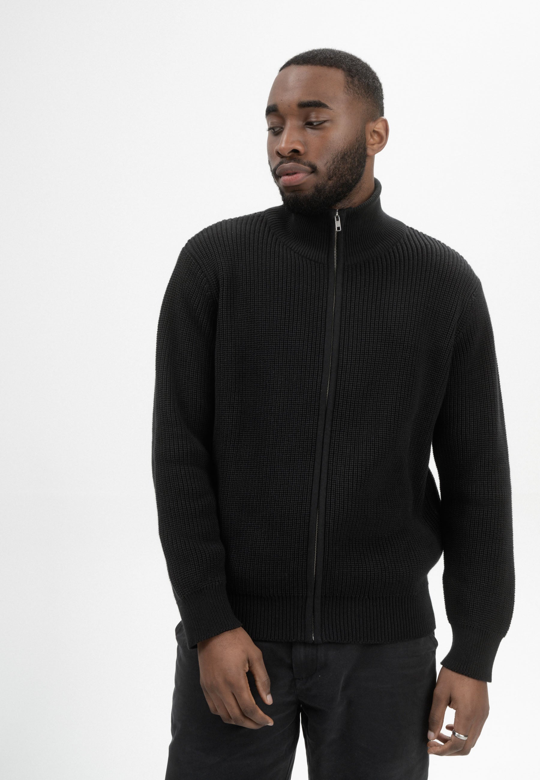 MELA men vegan Knit Jacket Rib Taksh Black