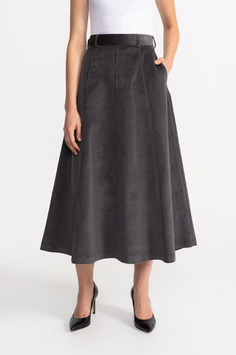 Image of De IONESCU dames vegan Rok Dorna Corduroy Lichtgrijs