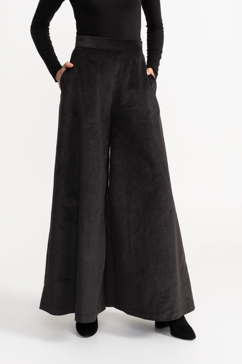Image of De IONESCU dames vegan Broek Palazzo Corduroy Charcoal Grey
