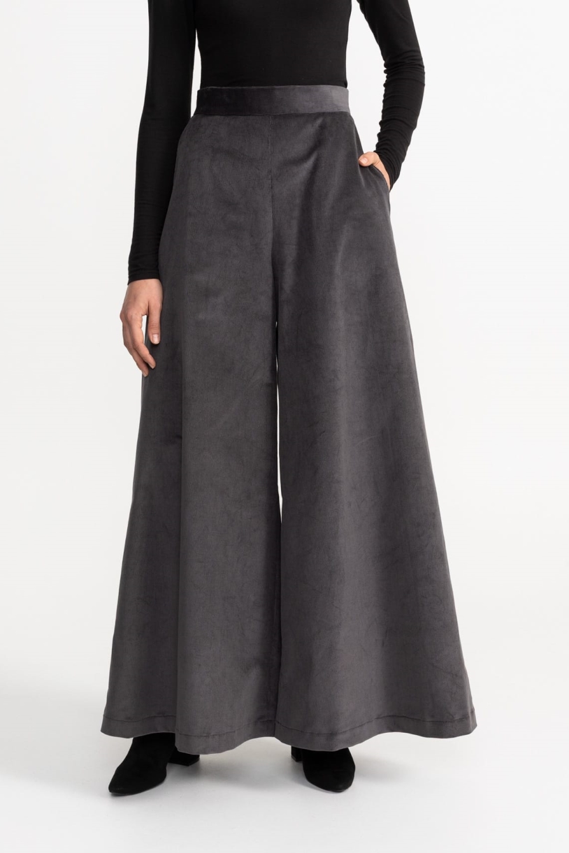 Image of De IONESCU dames vegan Broek Palazzo Corduroy Lichtgrijs