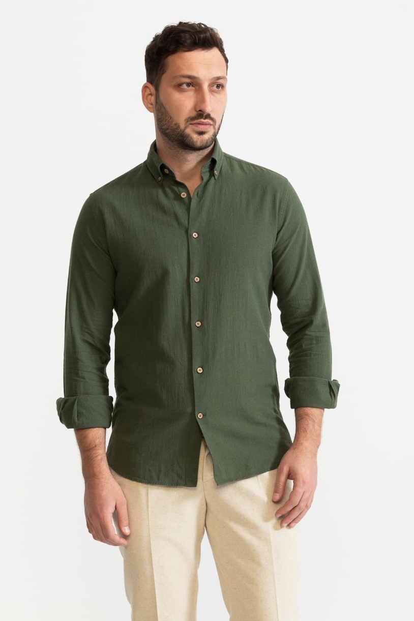 Image of De IONESCU mannen vegan Shirt Godeanu Forest Green