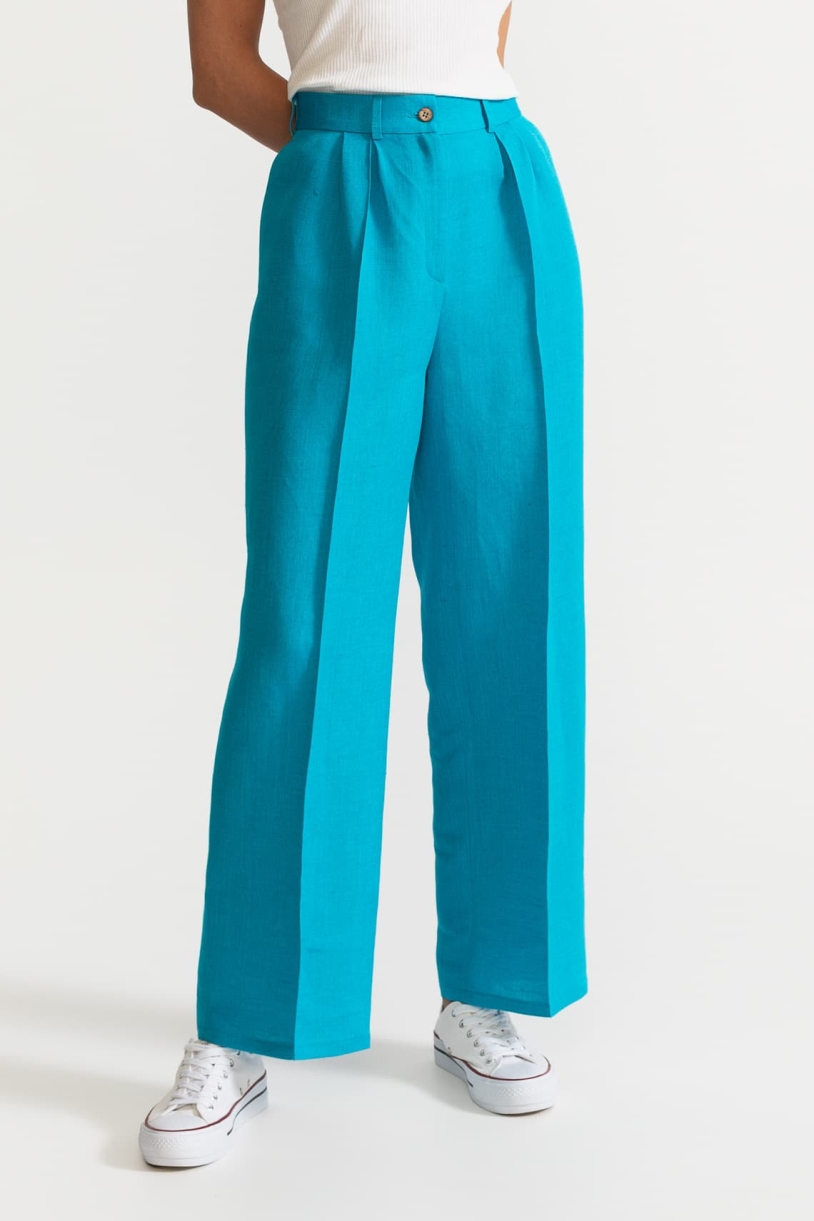 Image of De IONESCU dames vegan Broek Figa Linnen Azuurblauw