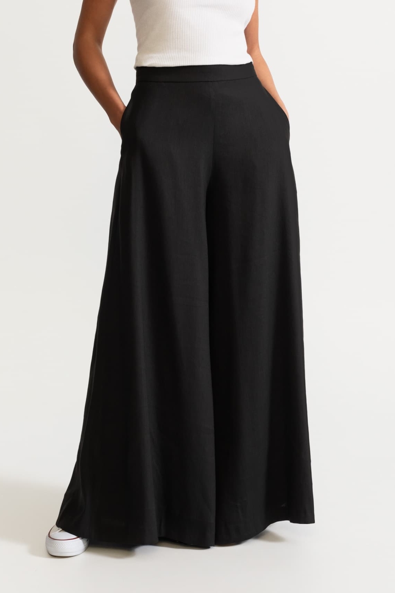 106283 - Damen vegan Hose Palazzo Leinen Schwarz