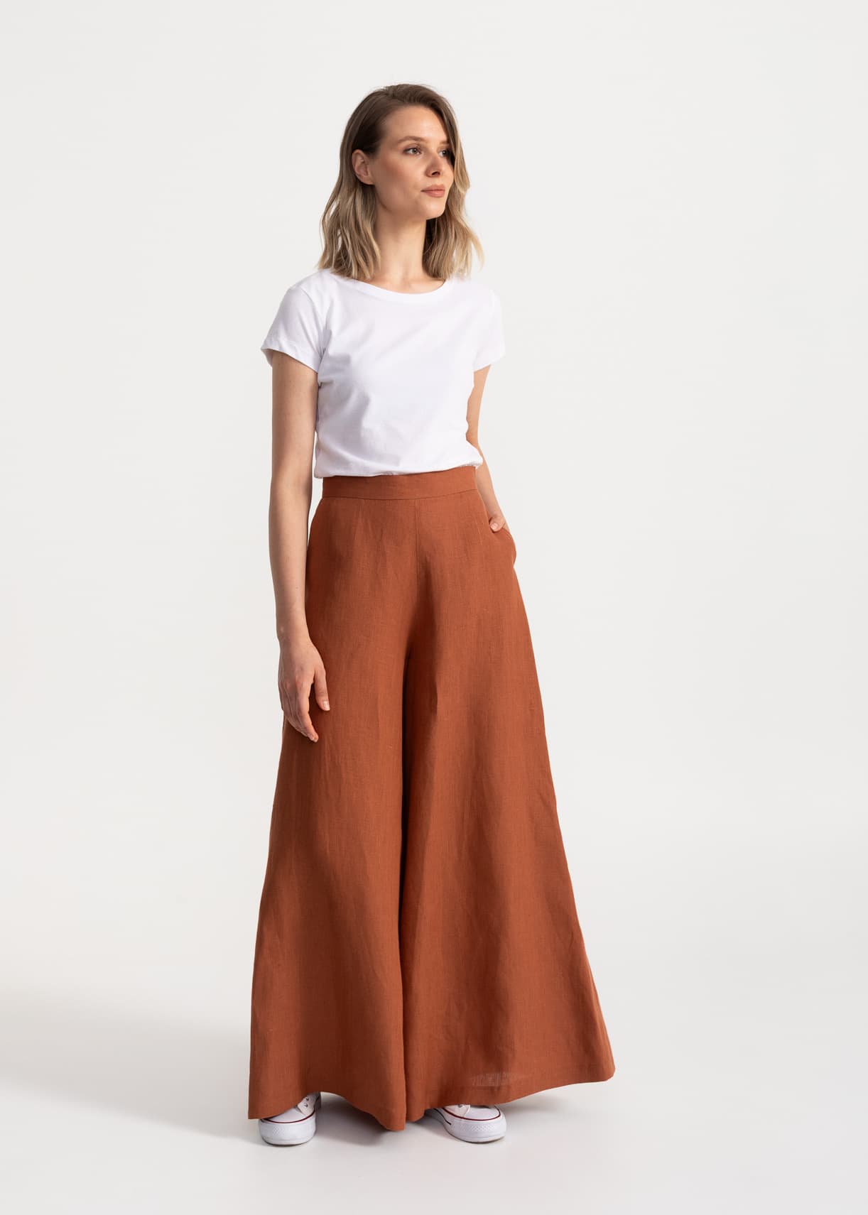 De IONESCU womens vegan Pants Palazzo Linen Terracotta