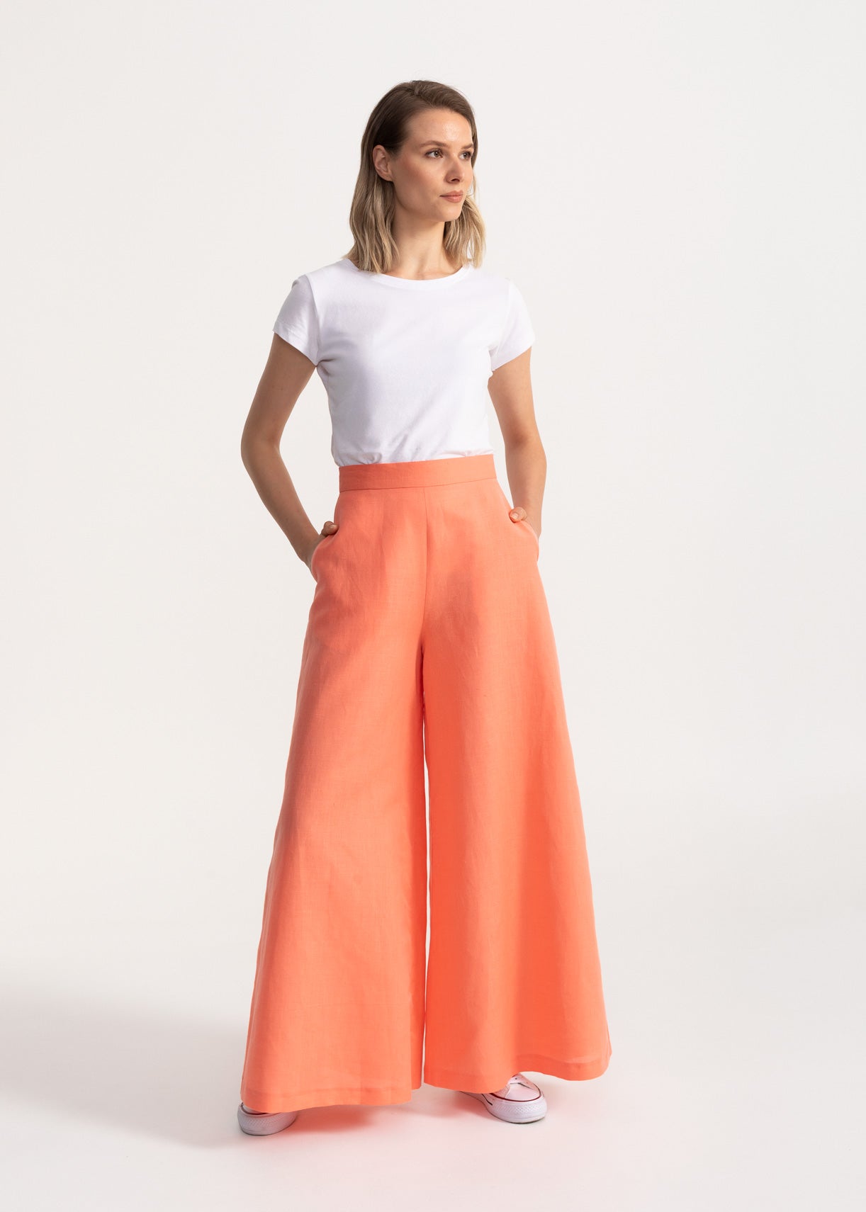 De IONESCU womens vegan Pants Palazzo Linen Melon