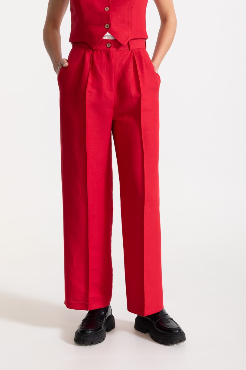 Image of De IONESCU dames vegan Broek Figa Linnen Rood