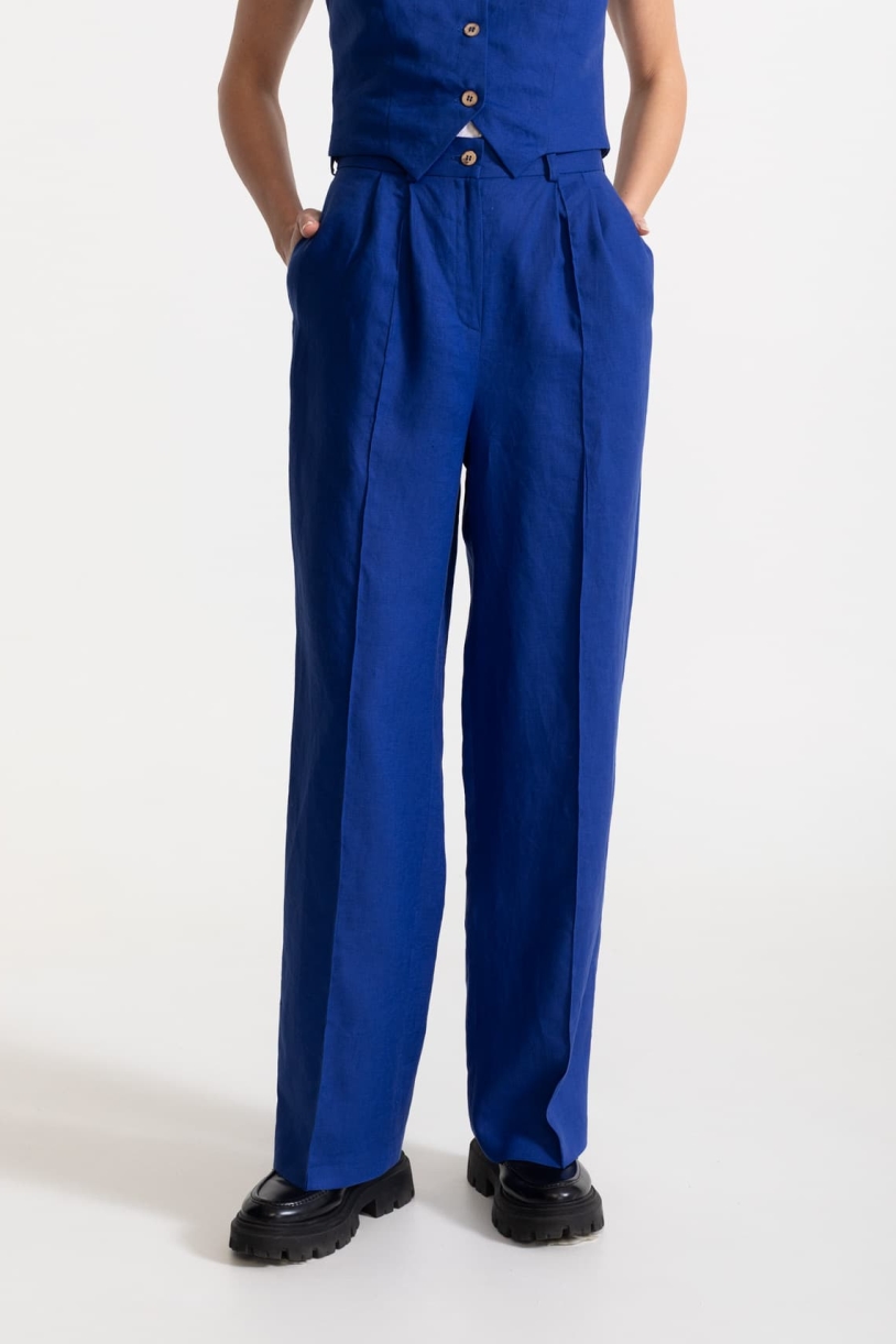 Image of De IONESCU dames vegan Broek Figa Linen Royal Blue