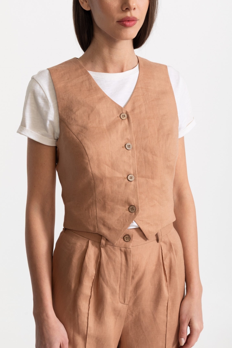 Image of De IONESCU dames vegan Gilet Figa Linnen Cappuccino