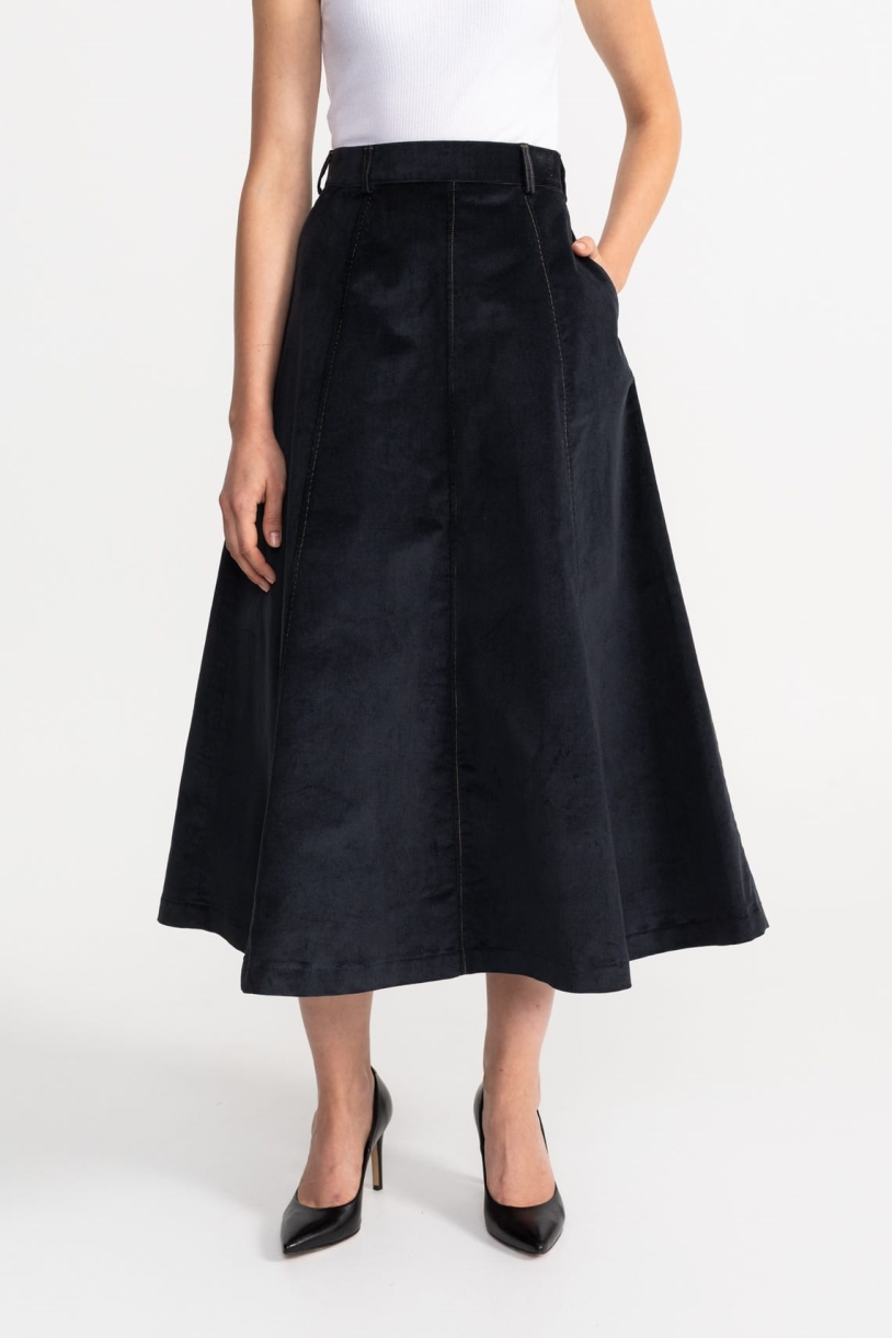 Image of De IONESCU dames vegan Rok Dorna Corduroy Marineblauw