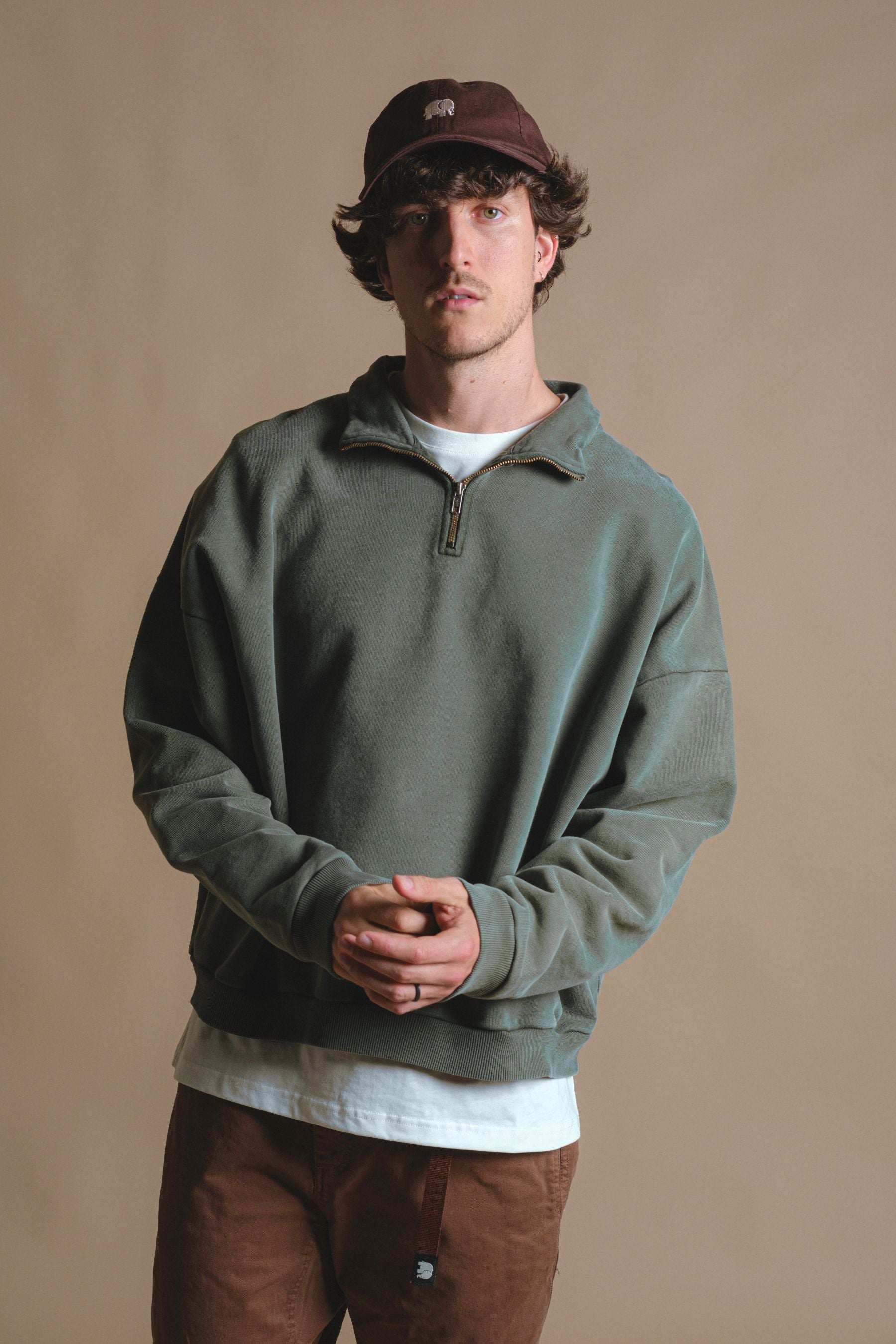 106375 - Herren vegan Pullover Quarter Zip Super Heavy Kombu GrÃ¼n