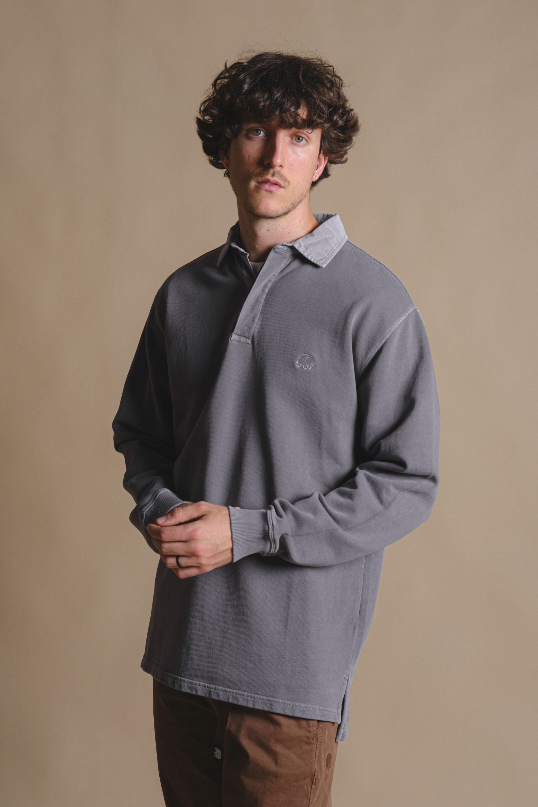 Trendsplant Herren vegan Pullover Polo Essential Pigment Zinn Grau
