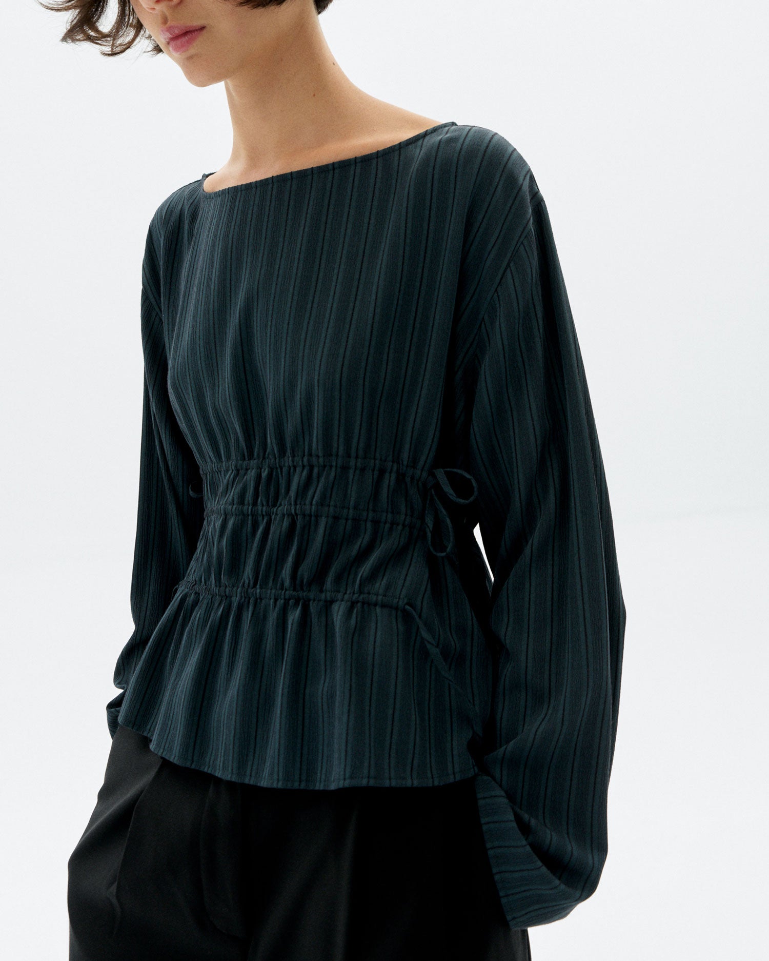 Thinking MU womens vegan Blouse Devin Striped Green