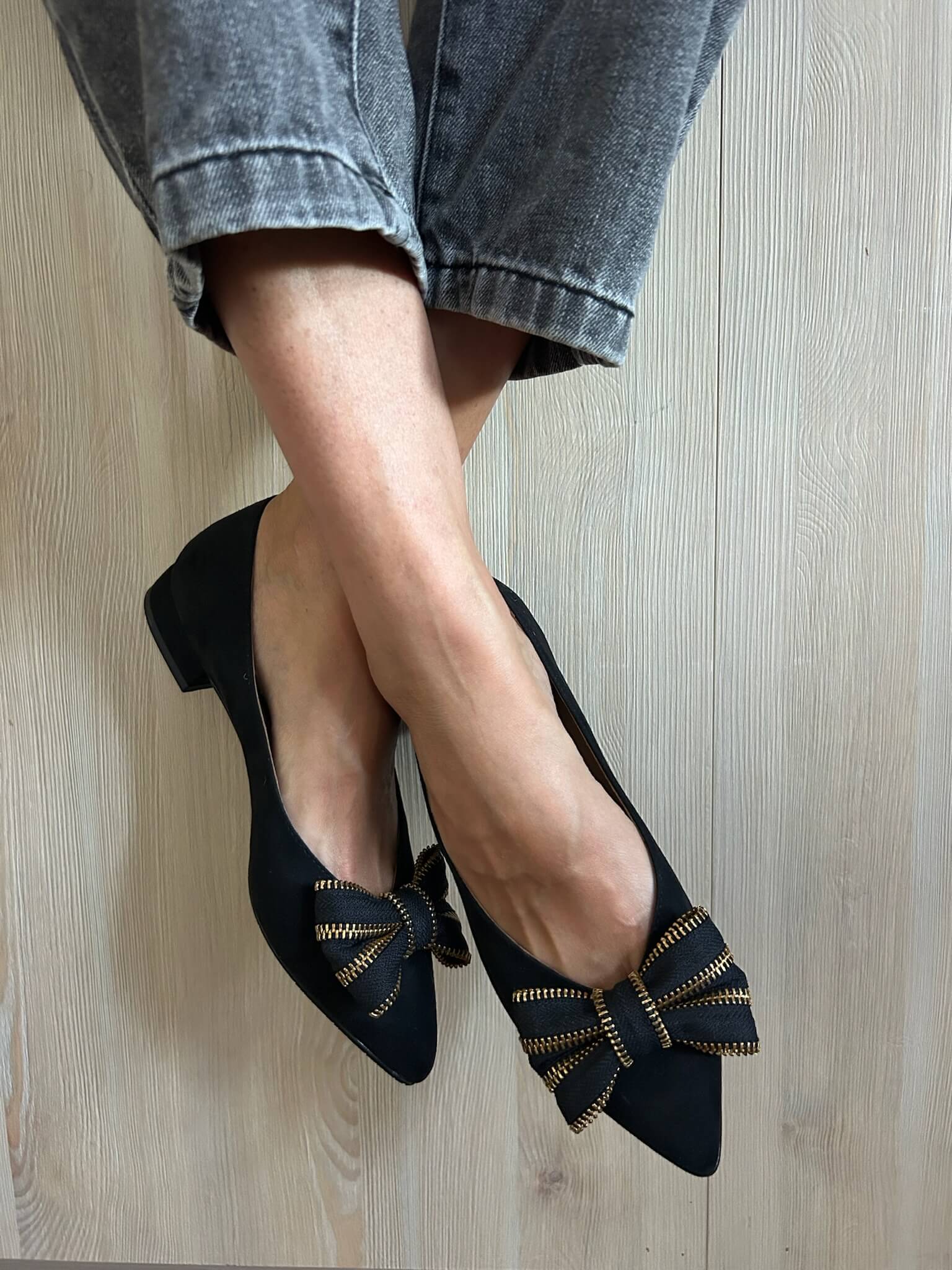 Momoc womens vegan Ballet Flats Ribbon Zipper Black