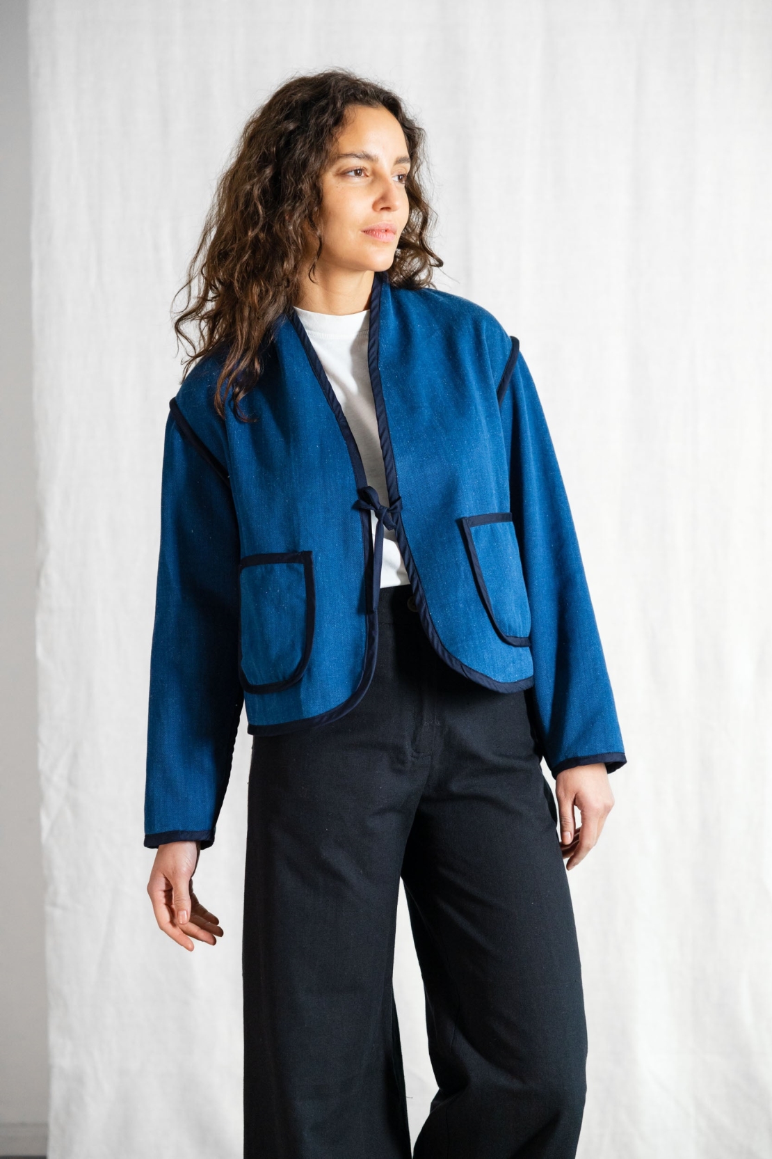Image of Jyoti Fair Works dames vegan Jas Omkeerbaar Dhaarti Denim Blauw