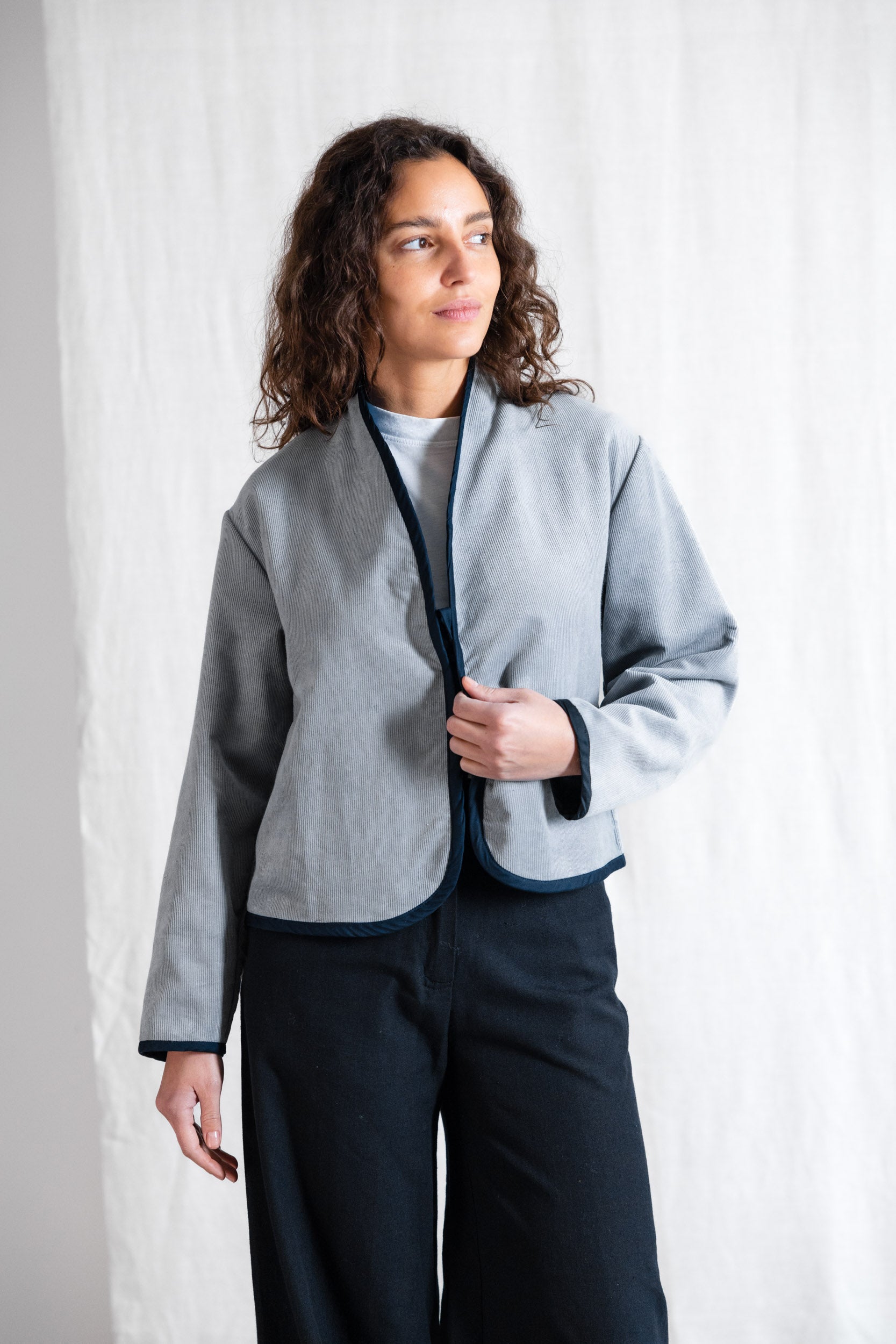 Jyoti Fair Works womens vegan Jacket Reversible Dhaarti Denim Blue
