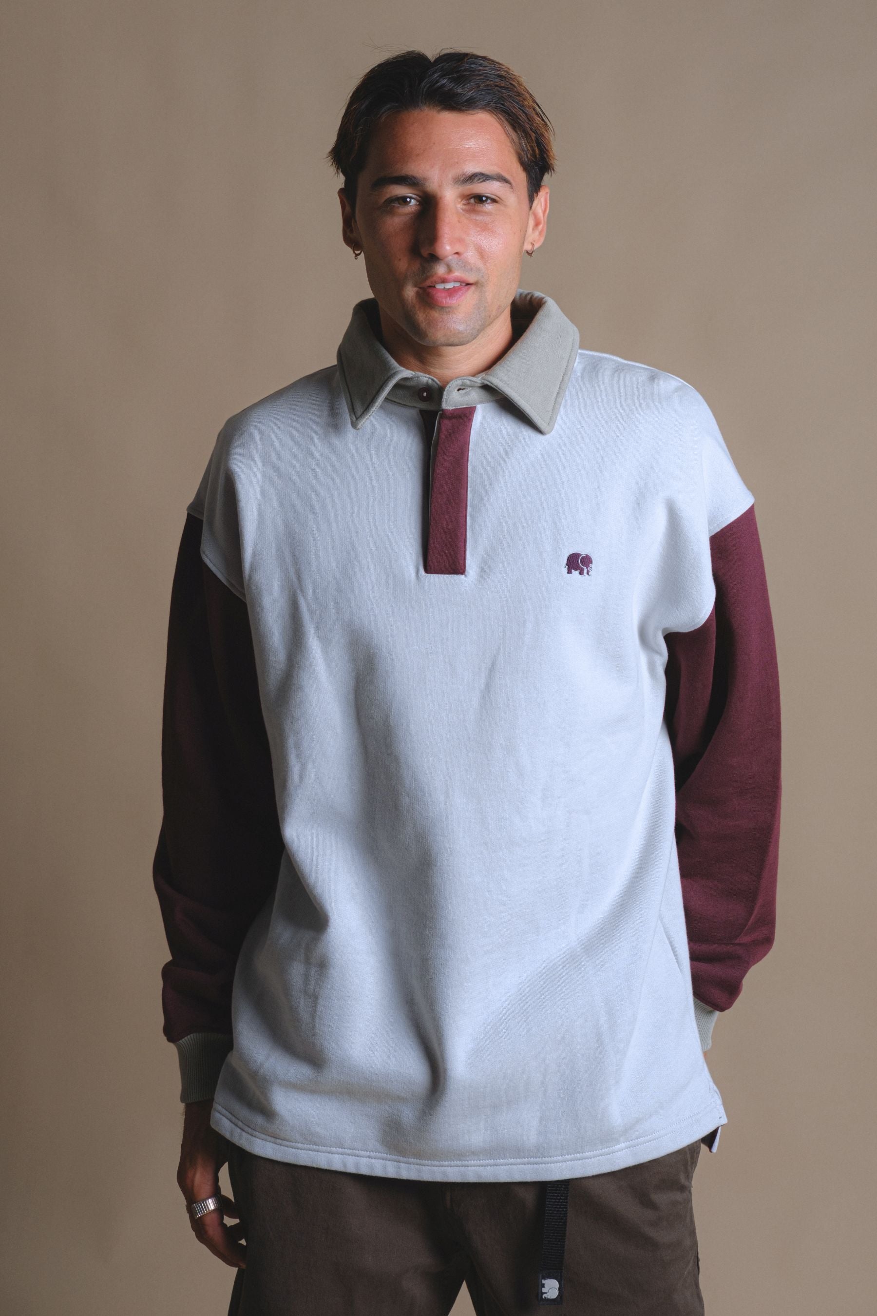 Image of Trendsplant mannen vegan Trui Polo Oversized Color Block Steel Haze