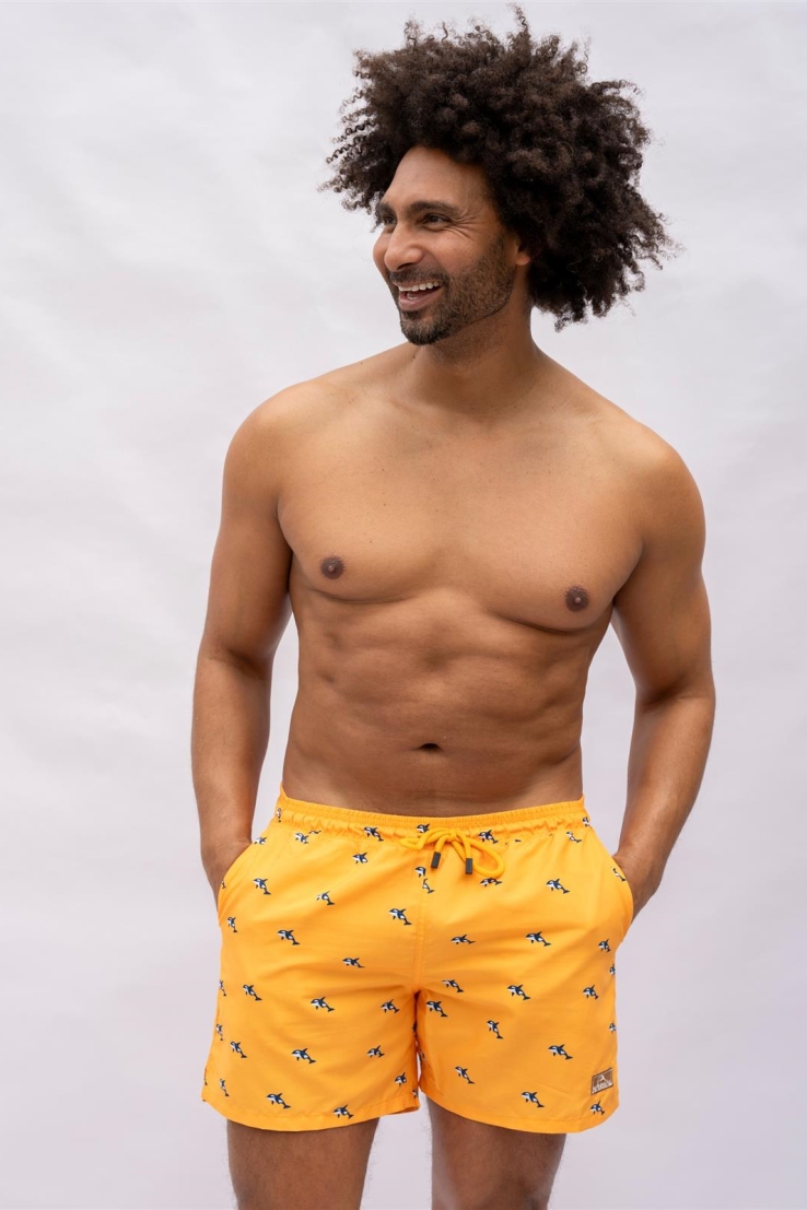 Narwal Herren vegan Badeshorts Orca Print Gelb