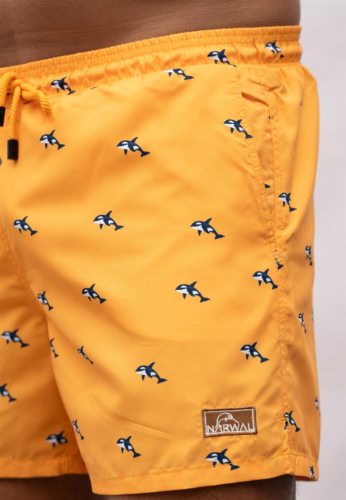 Narwal men vegan Swim Shorts Orca Print Yellow