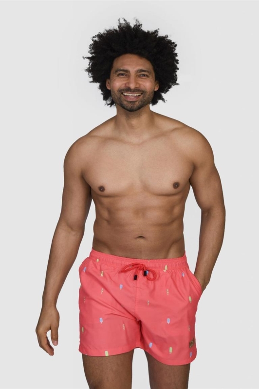 Narwal Herren vegan Badeshorts Eis Am Stiel Print Warm Red