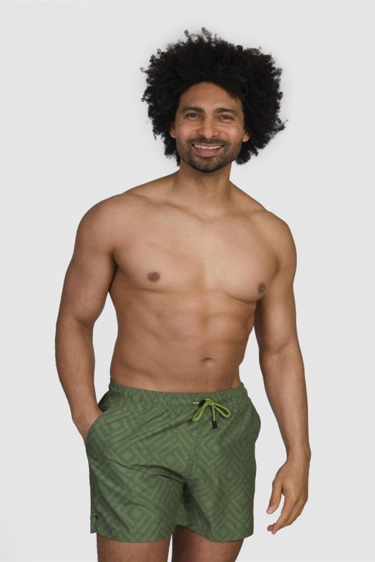 Narwal Herren vegan Badeshorts Labyrinth Print Olivgrün