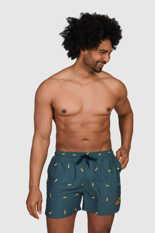 Narwal Herren vegan Badeshorts Banana Print Dunkelgrün
