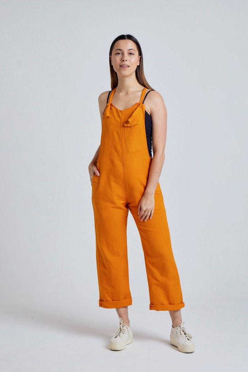 106641 - Damen vegan Latzhose Leinen Mary Lou Sonne Orange
