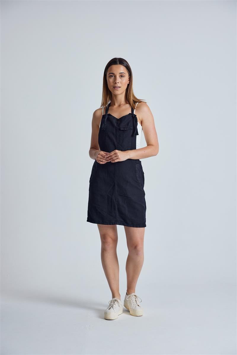 Flax and Loom womens vegan Dress Dungaree Peggy Black